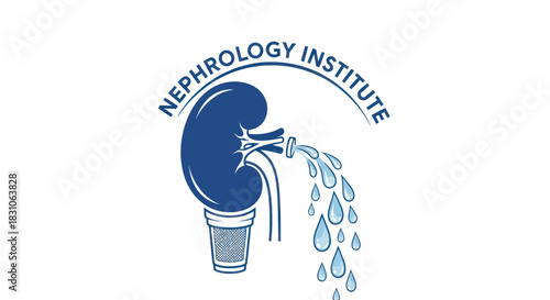 Nephrology Institute Logo Blue Kidney Organ with Water Droplets Medical Healthcare Design