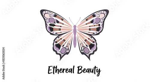Creative Makeup Brushes Butterfly Design Elegant Cosmetic Art Vector Illustration