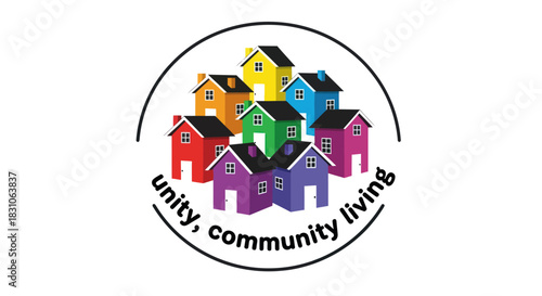 Diverse Vibrant Homes United in a Circle Symbolizing Community Living and Togetherness Concept