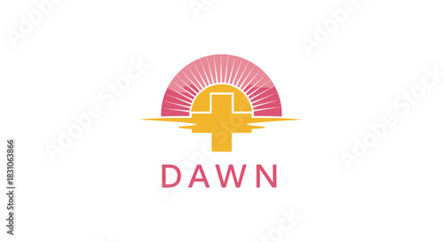 Health and wellness logo featuring sunrise cross design with Dawn text for hope and care