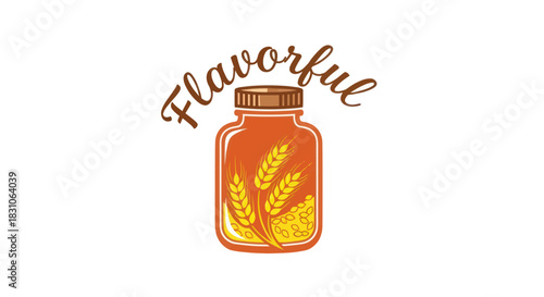 Flavorful Jar Illustration with Wholesome Wheat Stalks and Natural Grains for Food Branding