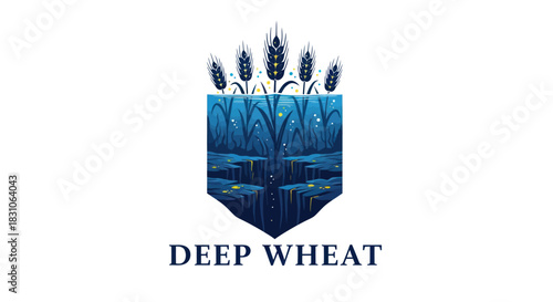 Deep Wheat Cultivation Illustration with Underwater Roots and Golden Accents Logo Design