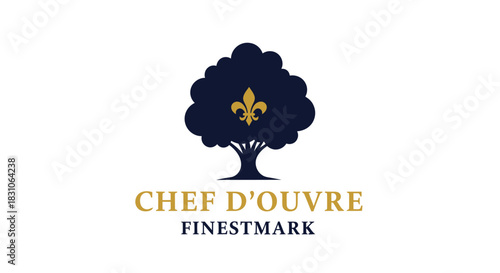 Elegant Tree Logo with Golden Fleur de Lis Symbol for Premium Brand Identity Design