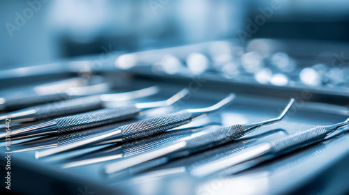 Set of professional stainless steel dental tools neatly arranged on tray highlighting precision instruments for oral health care and dental examinations