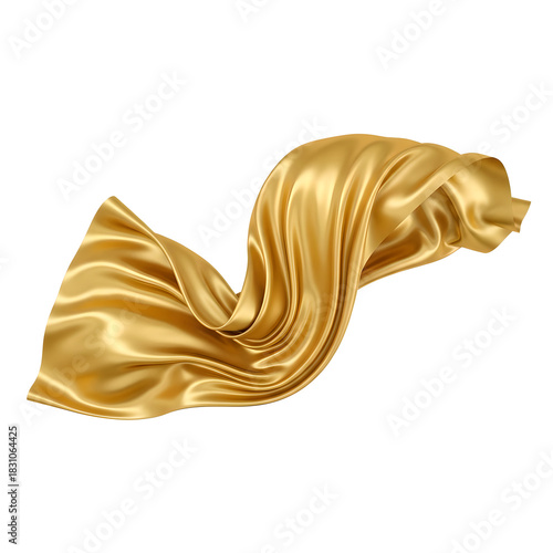 Gold Fabric Flowing Silk Isolated On Transparent Background