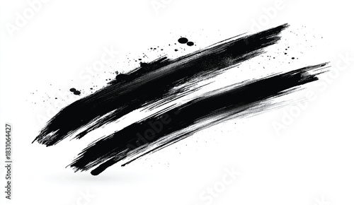 Artistic grunge brush paint stroke in black isolated over white background. Design element vector illustration.