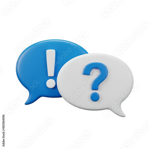 Speech Bubbles Question Exclamation Blue White 3D Isolated On Transparent Background