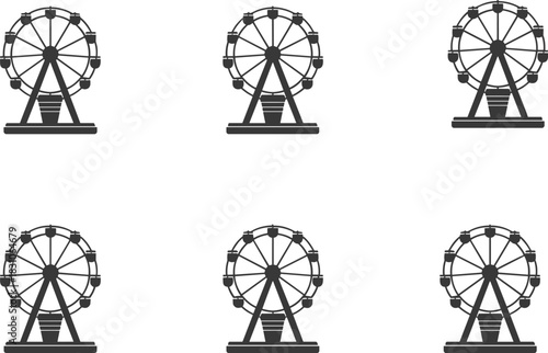 Ferris wheel icons, amusement park silhouette, carnival ride vector, fairground graphic, symmetrical layout, entertainment design, theme park clipart