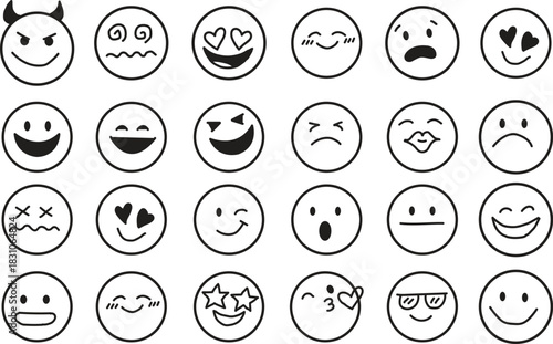 Black and White Hand Drawn Emoji Faces Collection 