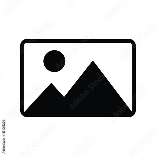 Black landscape icon with sun and mountains symbol