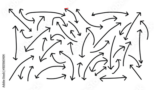 Chaotic Collection of Hand- Drawn Arrows on White Background