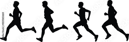 Running Silhouette Sequence, Fitness Motion, Athlete Stride Progression, Cardio Workout, Jogging Shadows, Sprint Form, Endurance Exercise, Sports Movement, Dynamic Race Silhouettes
