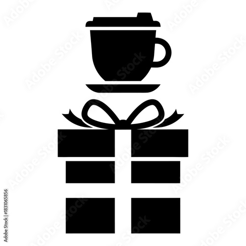Gift Icon with Coffee Cup Silhouette Design