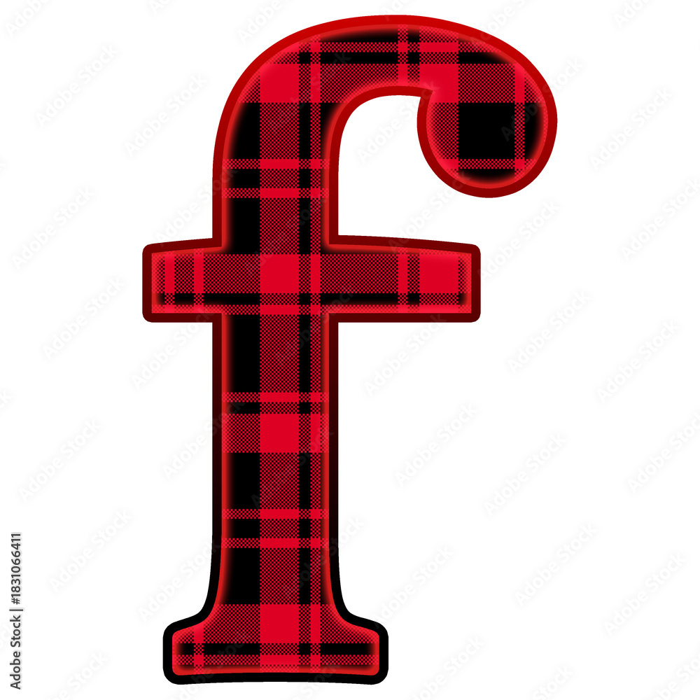 Obraz premium Red Plaid Christmas Lowercase Letter F for holiday design.