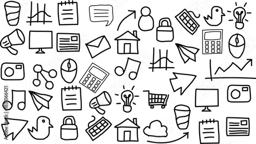 Doodle Icons for Business and Technology on White Background