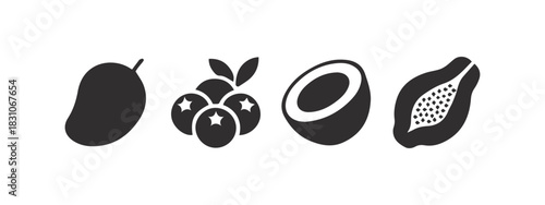 Minimal black fruit icon set for menus, labels, and branding.	
