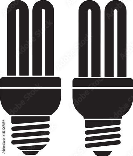 Two compact fluorescent light bulbs silhouette