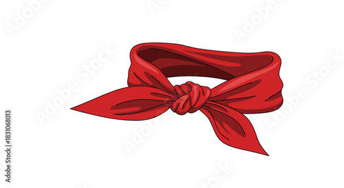 A bright red bandana or kerchief tied in a classic knot perfect as a fashion accessory for hair neck or as a costume piece.