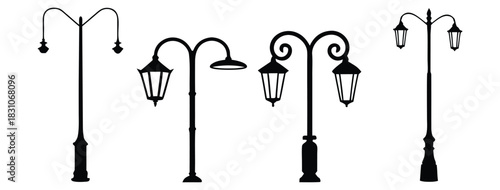 Vintage and Modern Street Lamp Silhouette Set – Decorative Vector Illustration.