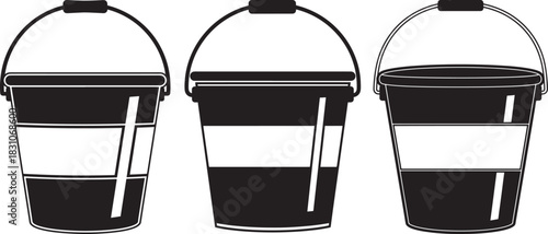 Three industrial paint buckets silhouette