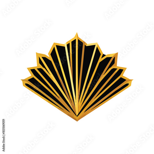 Art Deco Fan Ornament Silhouette Solid Shape - Luxury Gold Vector