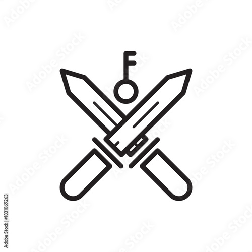 Conflict resolution icon symbolizing dispute mediation, key solution, and negotiated agreement, representing human resources, workplace disagreements, problem solving, and collaborative consensus.