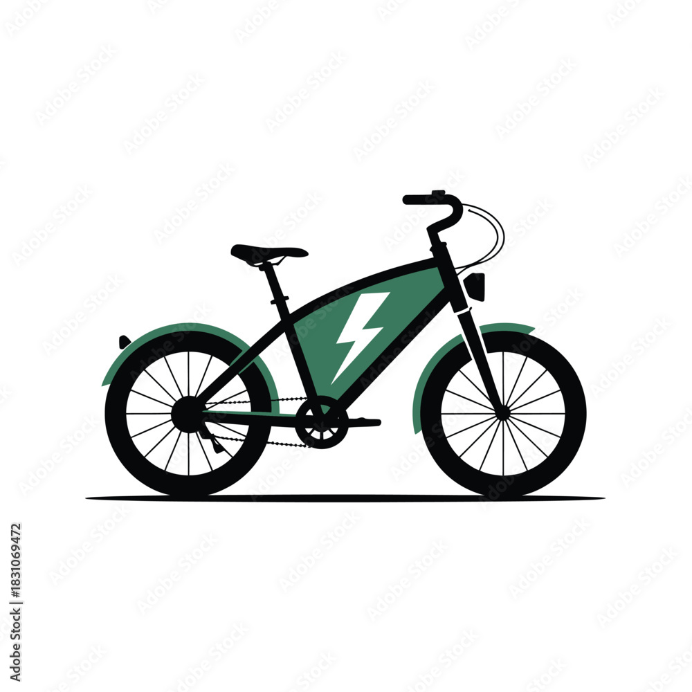 Fototapeta premium An electric bicycle with a green frame features a lightning bolt symbol.