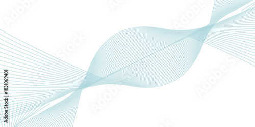 White abstract background with blue flowing wave lines. Minimalist wavy lines. Modern design element. Futuristic technology concept. Suit for banner, flyer, brochure, poster,