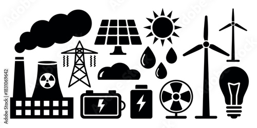 Illustration showcasing various energy sources including renewable and non renewable