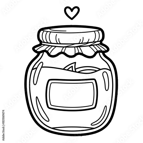 Jar of jam vector line art with heart