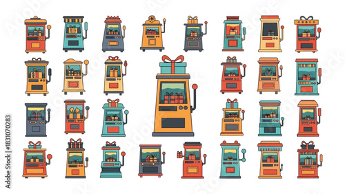 Arcade Machines Galore: A vibrant collection of classic arcade machines, each showcasing a unique design, inviting viewers to step back in time and relive the thrill of gaming. 