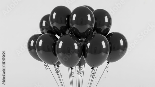 A bunch of shiny black balloons tied together