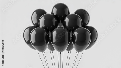 A bunch of shiny black balloons tied together