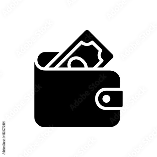 Find wallet icon vector illustration for finance and money management concept in black and white style