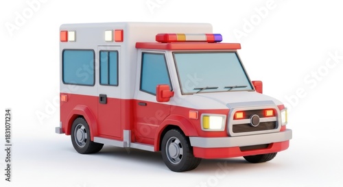 Wallpaper Mural Cartoon ambulance vehicle with lights on front view realistic rendering white background Torontodigital.ca
