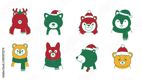 Festive Animal Set: A collection of adorable animal illustrations donning festive hats and accessories, perfectly capturing the spirit of celebration. 
