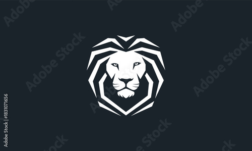 Modern geometric lion head illustration featuring bold angular shapes and strong minimalist style in a clean vector design