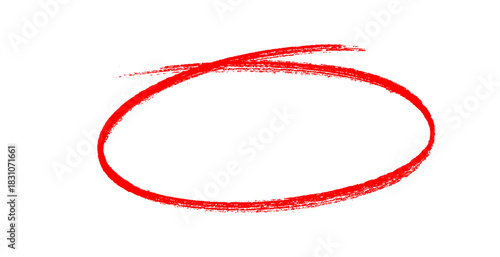Hand-drawn Red marker circle isolated on a transparent background, brushstroke oval shape for design elements