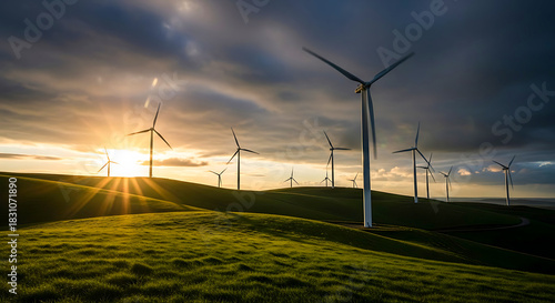 Wind Turbines at Sunset: Renewable Energy Landscape