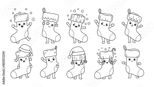 Festive Sock Set: A whimsical assortment of Christmas socks come to life. Adorned with smiling faces and various festive hats, these charming socks are ready to bring joy.