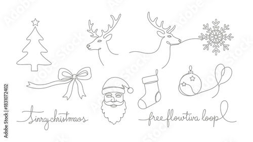 Christmas Sketch Collection: Festive sketches bring a sense of holiday cheer and artistic appeal. This collection features a Christmas tree, reindeer, bow, Santa Claus, stocking, and ornament.
