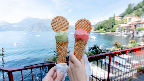 Ice cream treat by Lake Como in Varenna, Italy