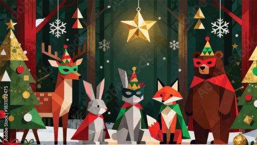 Illustration Of A Group Of Animals In The Forest Having A Carnival Vector Design Template