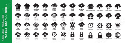 Cloud and folder icon collection set, vector flat design, modern ui ux interface, business technology