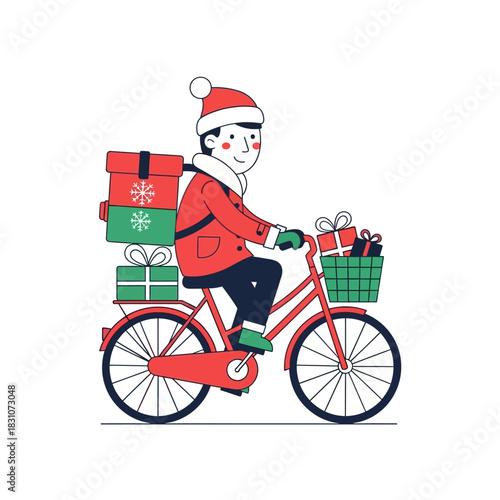Festive delivery: holiday spirit conveyed through cyclist distributing gifts on bicycle