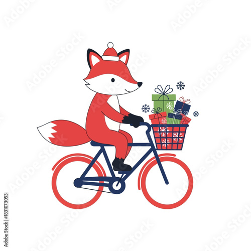 Festive fox delivering holiday gifts on a bicycle with a delightful christmas spirit