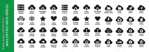 Cloud icon collection star love check add remove send mail attach edit delete backup sync