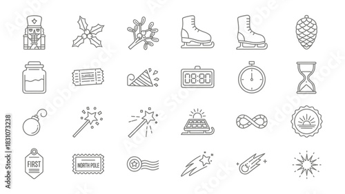 Vector Line Icon Collection: A curated set of line icons, ranging from seasonal symbols to everyday objects, ready to enhance various design projects.