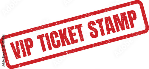 A distressed rectangular rubber stamp with text VIP ticket stamp for official event validation or premium access confirmation