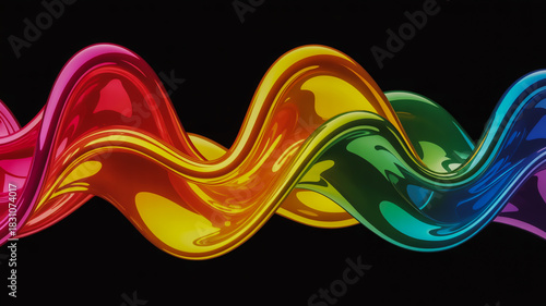 Vibrant rainbow wave of liquid metal on black background